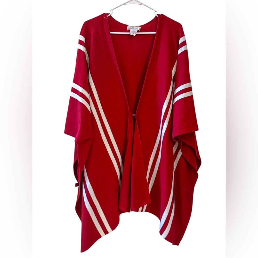 Boho‎ Chic Red Poncho Top OS Coastal Cowgirl Artsy Oversized Layering NWOT